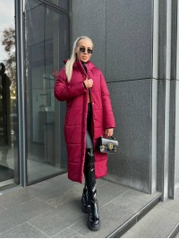 Жіноче зимове пальто-пуховик бордового кольору 35213