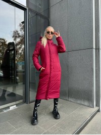 Жіноче зимове пальто-пуховик бордового кольору 35213