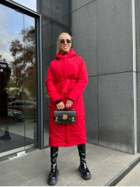 Жіноче зимове пальто-пуховик червоного кольору 35215