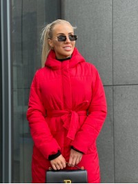 Жіноче зимове пальто-пуховик червоного кольору 35215