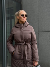 Жіноче зимове пальто-пуховик коричневого кольору 35216