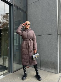 Жіноче зимове пальто-пуховик коричневого кольору 35216