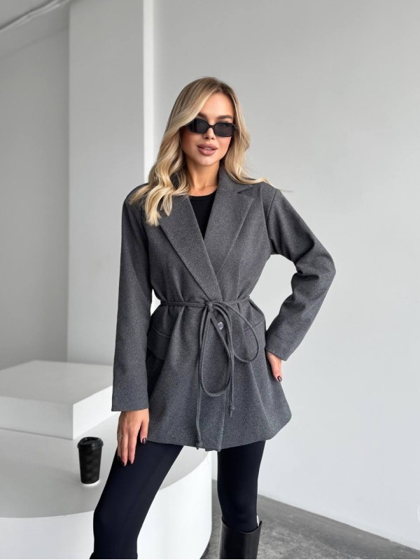 Жіночий пiджак з плечиками сiрого кольору 35222