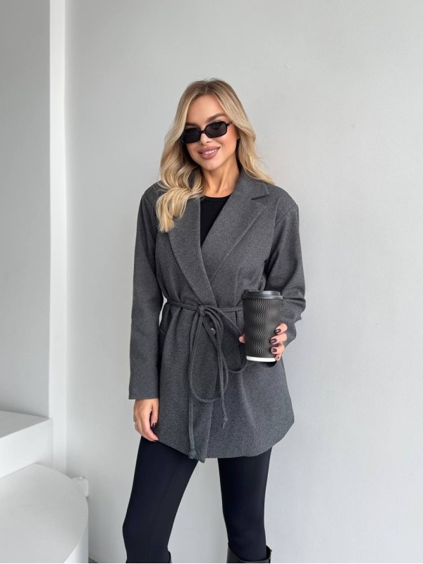 Жіночий пiджак з плечиками сiрого кольору 35222