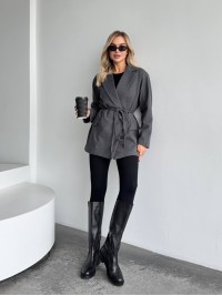 Жіночий пiджак з плечиками сiрого кольору 35222