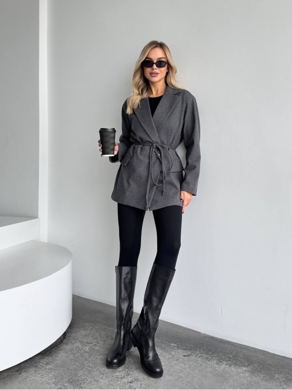 Жіночий пiджак з плечиками сiрого кольору 35222