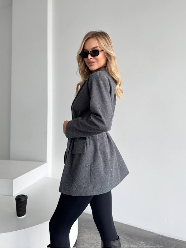 Жіночий пiджак з плечиками сiрого кольору 35222