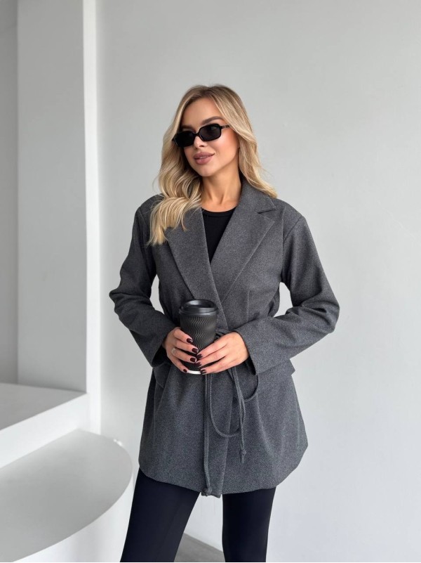 Жіночий пiджак з плечиками сiрого кольору 35222