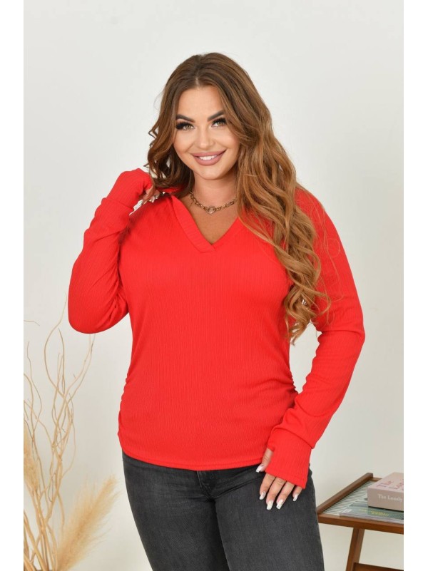 Жіночий лонгслів з комiрцем червоного кольору 35226