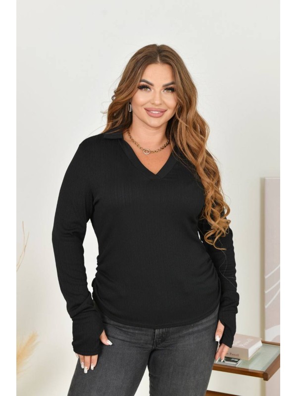 Жіночий лонгслів з комiрцем чорного кольору 35229
