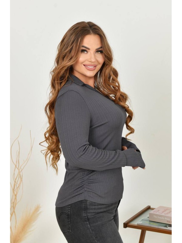 Жіночий лонгслів з комiрцем графiтового кольору 35232