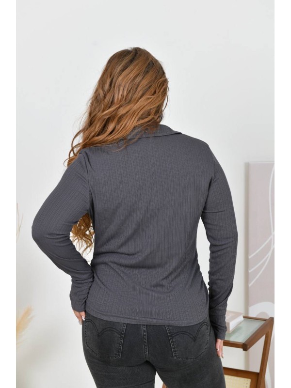 Жіночий лонгслів з комiрцем графiтового кольору 35232