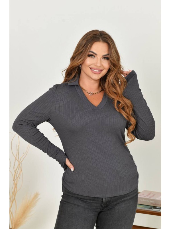 Жіночий лонгслів з комiрцем графiтового кольору 35232