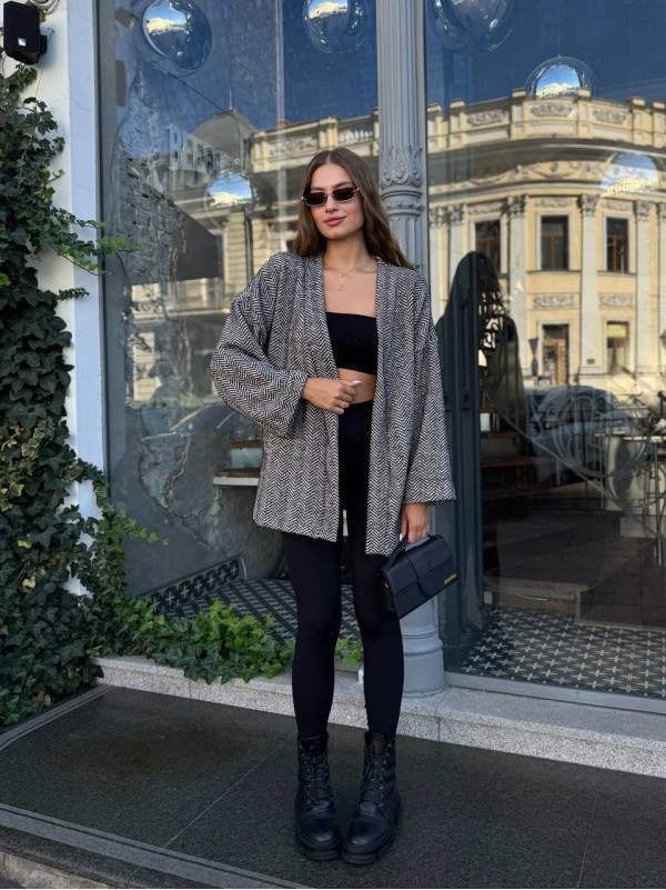 Жіночий кардиган iз альпаки з поясом графiтового кольору 35237