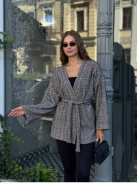 Жіночий кардиган iз альпаки з поясом графiтового кольору 35237