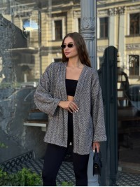 Жіночий кардиган iз альпаки з поясом графiтового кольору 35237