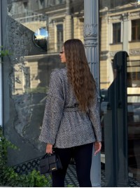 Жіночий кардиган iз альпаки з поясом графiтового кольору 35237