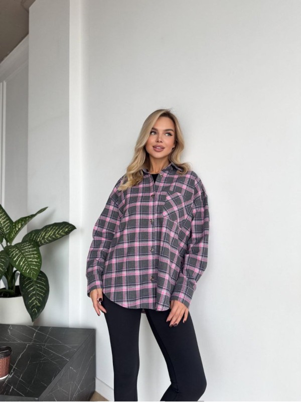 Жіноча фланелева сорочка в клітинку графiтового кольору 35246