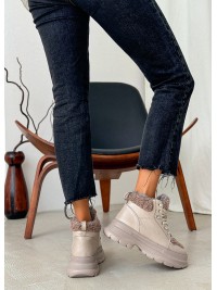 Жіночі шкіряні черевики Тедді на шнурівці (байка) кавового кольору 35250