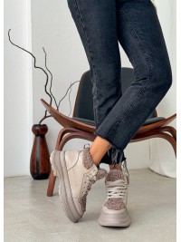 Жіночі шкіряні черевики Тедді на шнурівці (байка) кавового кольору 35250