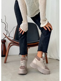 Жіночі шкіряні черевики Тедді на шнурівці (байка) кавового кольору 35250