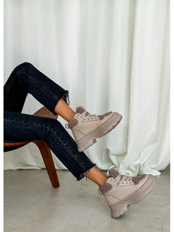 Жіночі шкіряні черевики Тедді на шнурівці (байка) кавового кольору 35250