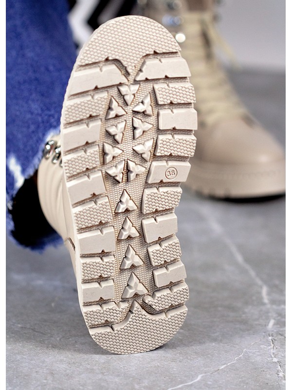 Жіночі шкіряні черевики (хутро) на шнурівці кавового кольору 35251