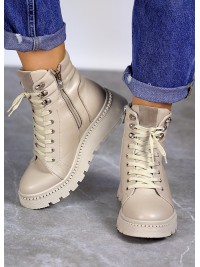 Жіночі шкіряні черевики (байка) на шнурівці кавового кольору 35252