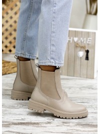 Жіночі шкіряні черевики з резинкою (хутро) бежевого кольору 35255