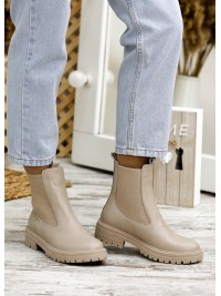 Жіночі шкіряні черевики з резинкою (байка) бежевого кольору 35256