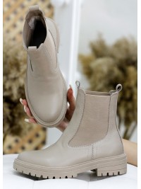 Жіночі шкіряні черевики з резинкою (байка) бежевого кольору 35256