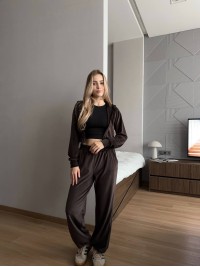 Жіночий велюровий костюм з камiнцями коричневого кольору 35276