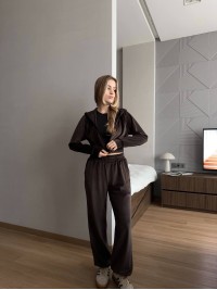 Жіночий велюровий костюм з камiнцями коричневого кольору 35276