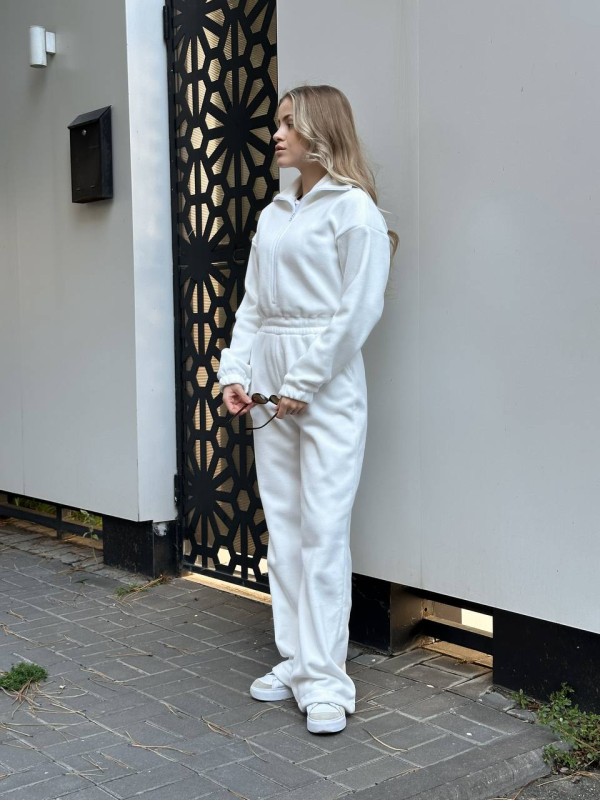 Жiночий флiсовий комбінезон молочного кольору 35278