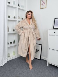 Жіночий махровий халат з капюшоном бежевого кольору 35282