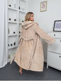Жіночий махровий халат з капюшоном бежевого кольору 35282