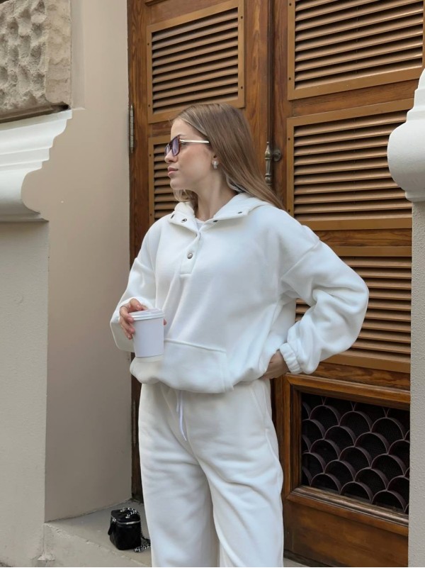 Жіночий теплий костюм з флісу молочного кольору 35290