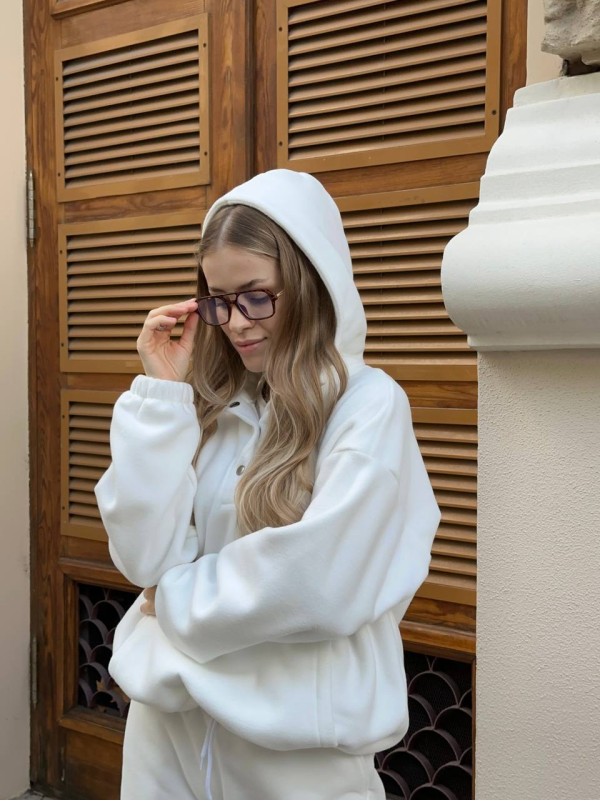 Жіночий теплий костюм з флісу молочного кольору 35290