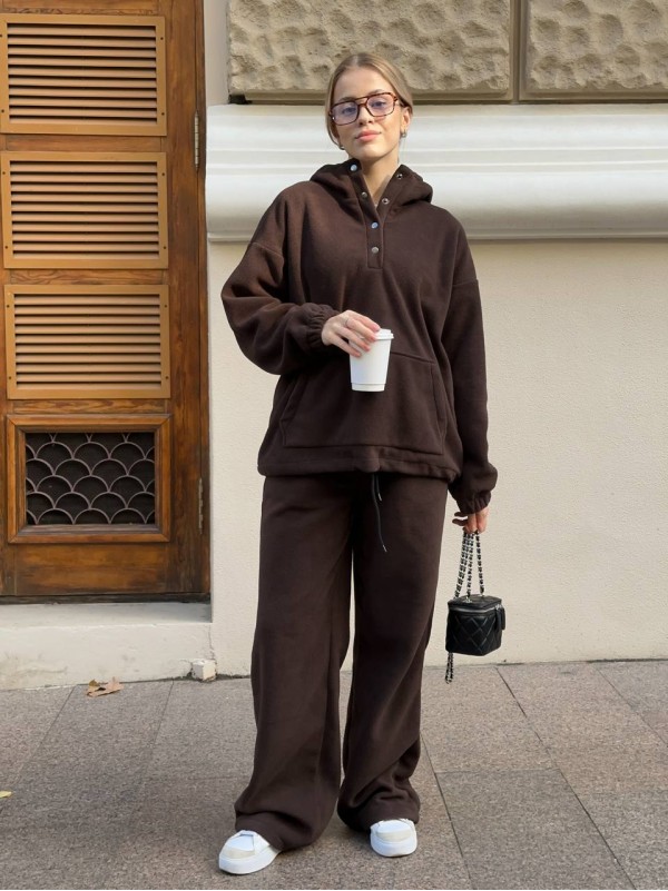 Жіночий теплий костюм з флісу коричневого кольору 35291