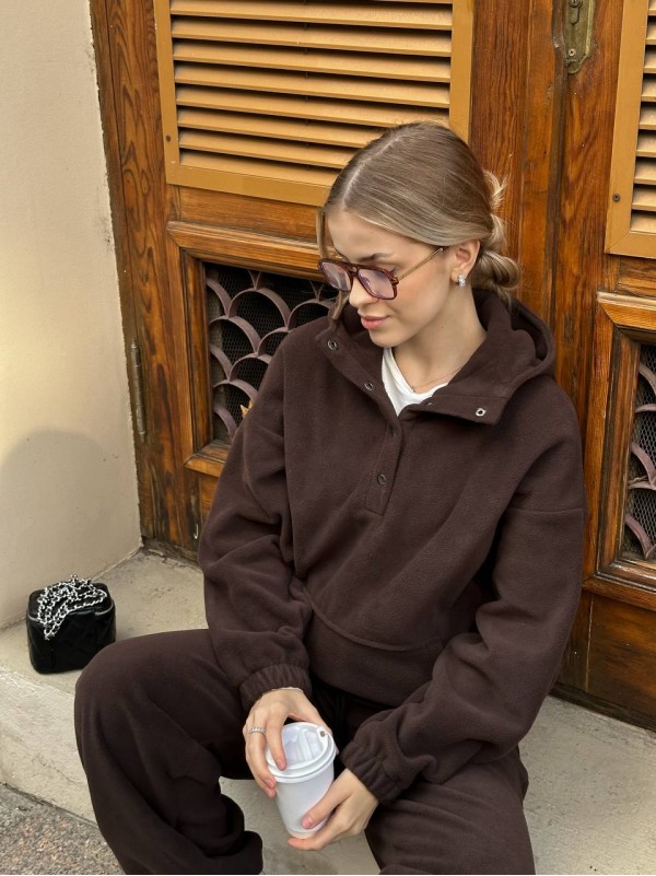 Жіночий теплий костюм з флісу коричневого кольору 35291