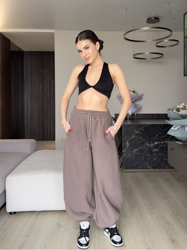 Жiночi теплi штани вiльного крою кавового кольору 35306