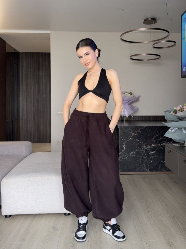 Жiночi теплi штани вiльного крою коричневого кольору 35307