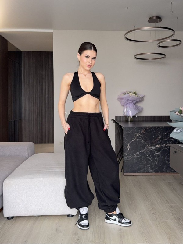 Жiночi теплi штани вiльного крою чорного кольору 35308