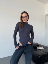 Базовий однотонний боді на флiсi графiтового кольору 35312