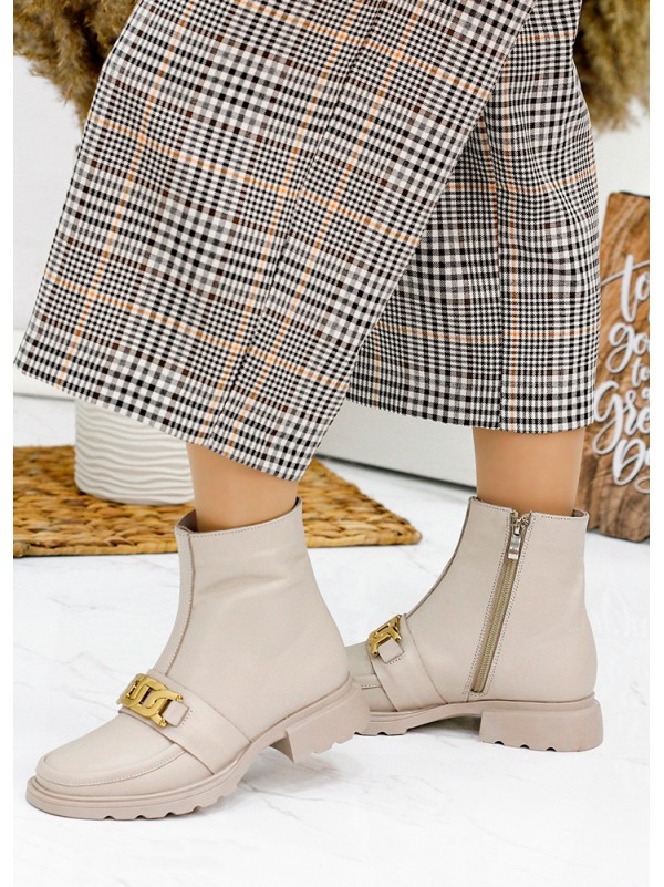 Жіночі шкіряні черевики на змійці (байка) бежевого кольору 35325