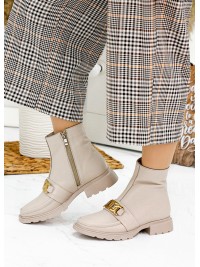 Жіночі шкіряні черевики на змійці (байка) бежевого кольору 35325