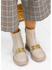 Жіночі шкіряні черевики на змійці (байка) бежевого кольору 35325