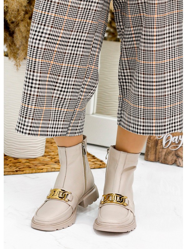 Жіночі шкіряні черевики на змійці (хутро) бежевого кольору 35326