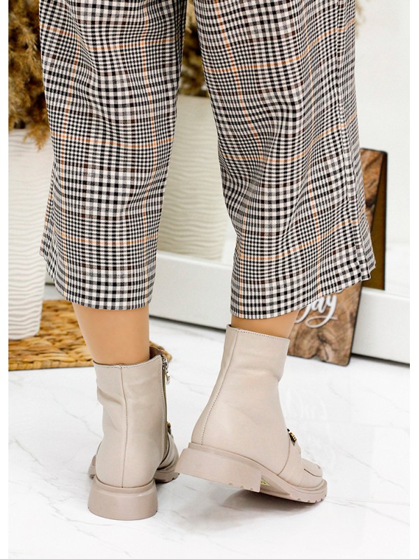 Жіночі шкіряні черевики на змійці (хутро) бежевого кольору 35326