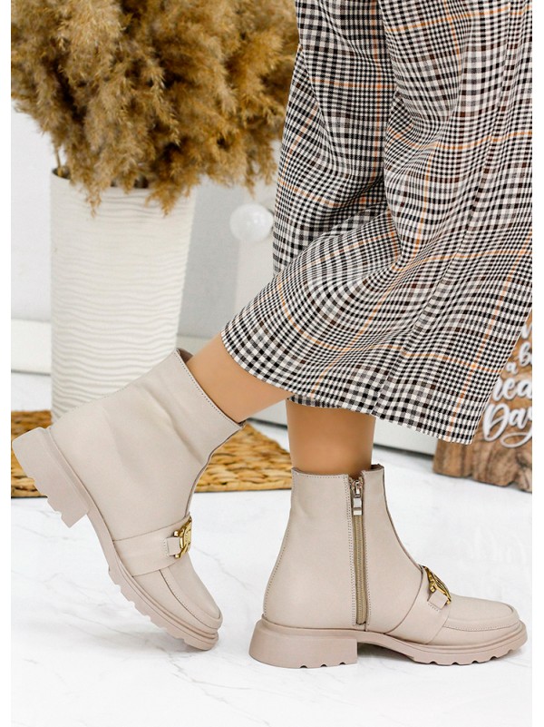 Жіночі шкіряні черевики на змійці (хутро) бежевого кольору 35326